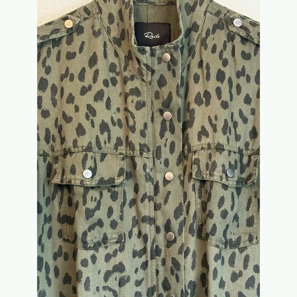 Rails Collin Leopard Print Utility Military Jacket Sz Medium Linen Blend Safari - Picture 4 of 9